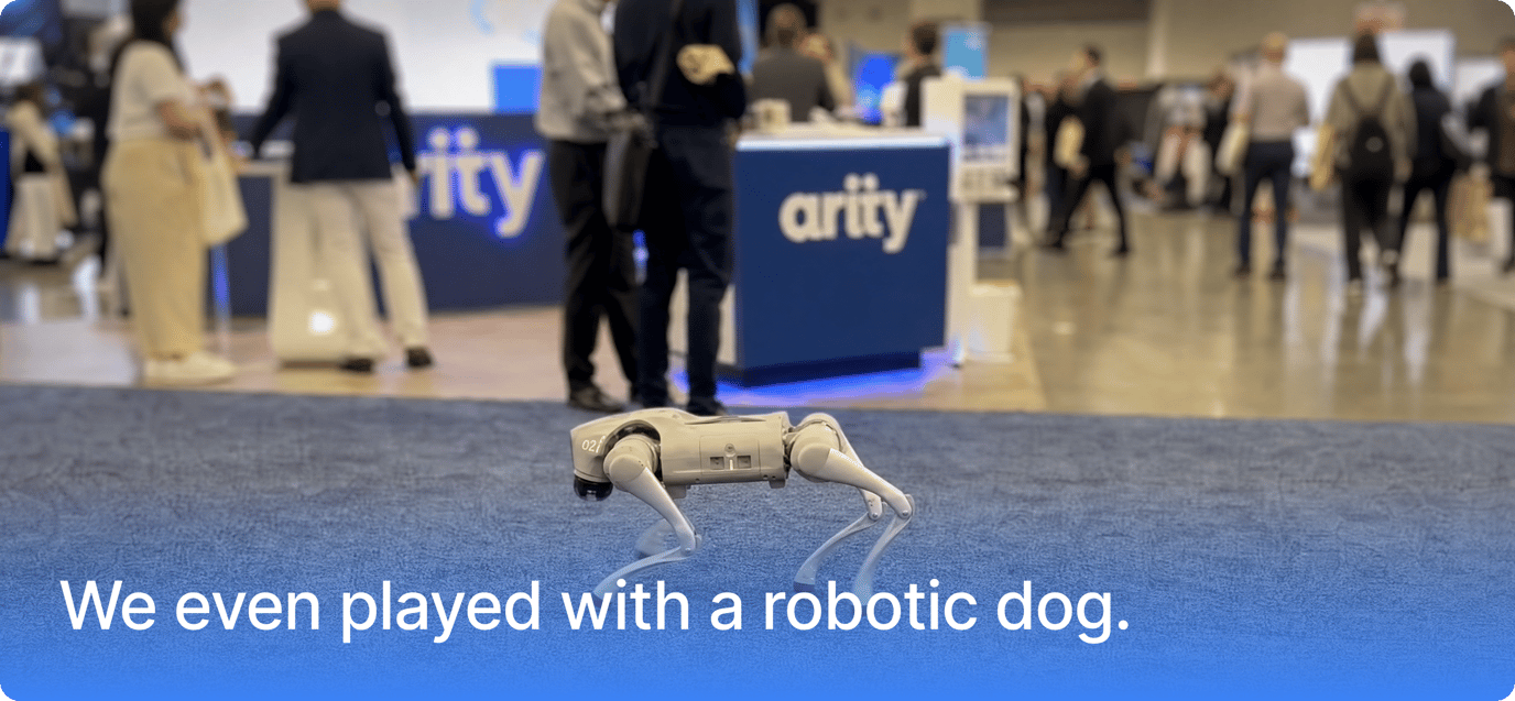 A robotic dog walking the ITC Vegas 2026 expo floor