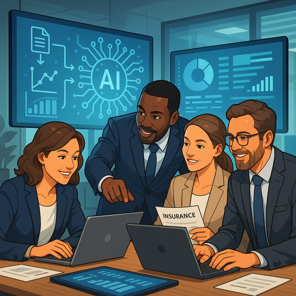 A dynamic insurance agency team collaborating with