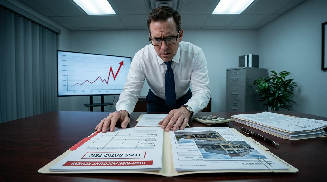 Underwriter reviewing a high-risk account with elevated loss ratio