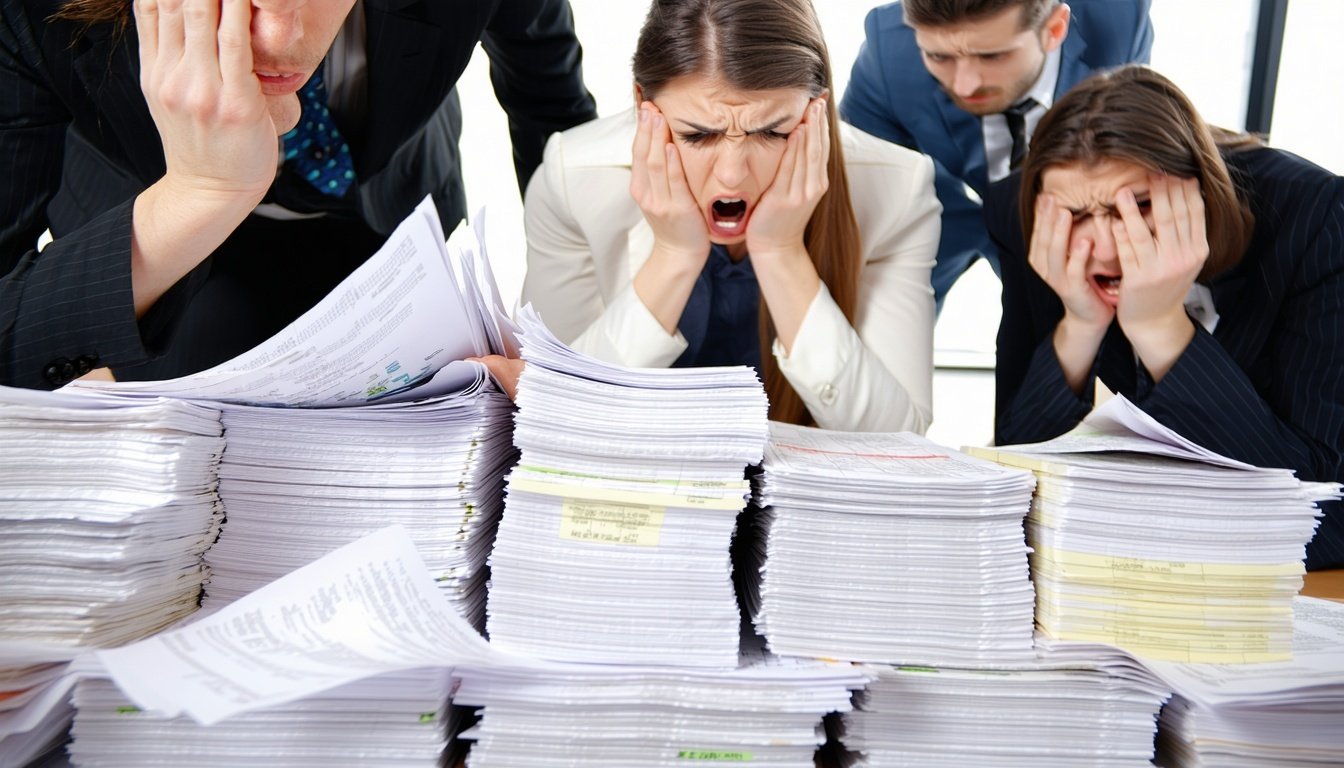 An image of frustrated insurance agents working th