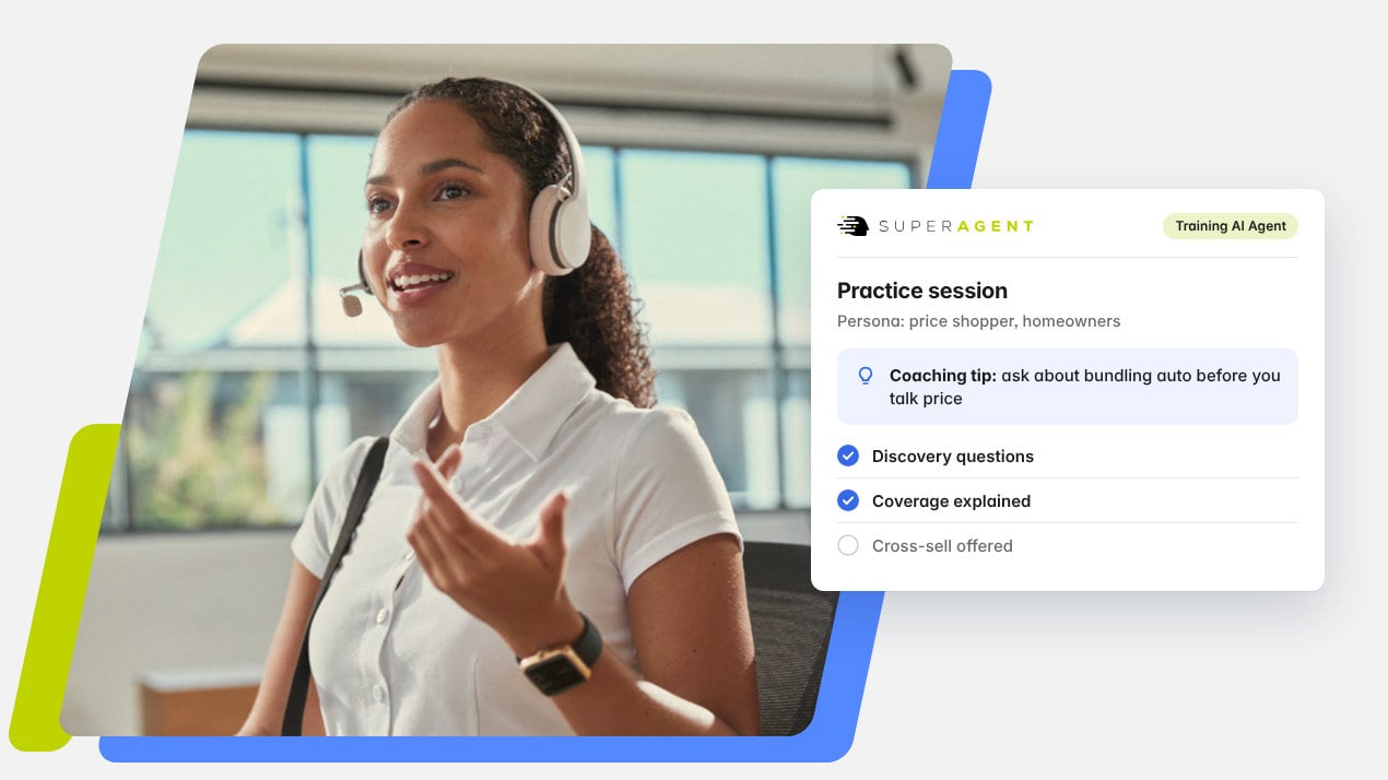 Insurance agency producer practicing a sales call with an AI training customer